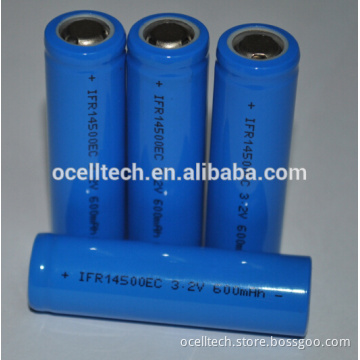 3.2V 600mAh 14500 cylindrical lifepo4 battery
